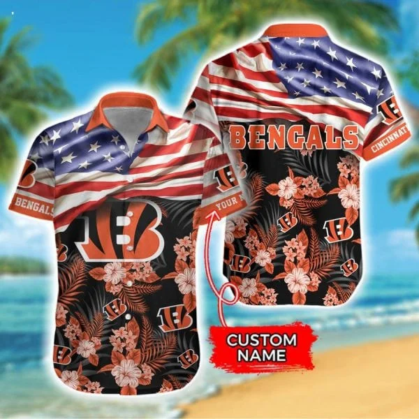 Personaized Cincinnati Bengals Patriotic Blossom Hawaiian Shirt Personaized Cincinnati Bengals Patriotic Blossom Hawaiian Shirt