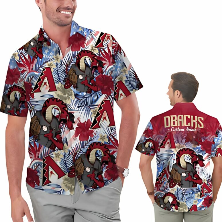 Personalized Arizona Diamondbacks Mascot Tropical Flower Hawaiian Shirt Personalized Arizona Diamondbacks Mascot Tropical Flower Hawaiian Shirt