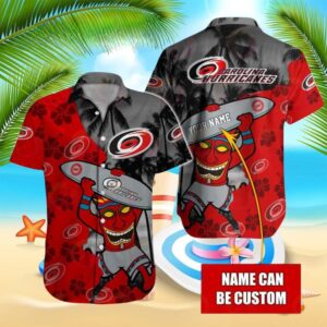 Personalized Carolina Hurricanes Tiki Surfer Hawaiian Shirt