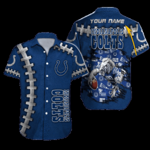 Personalized Indianapolis Colts Blue Wave Island Hawaiian Shirt