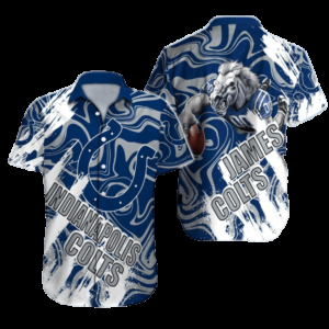 Personalized Indianapolis Colts Tropical Grid Hawaiian Shirt