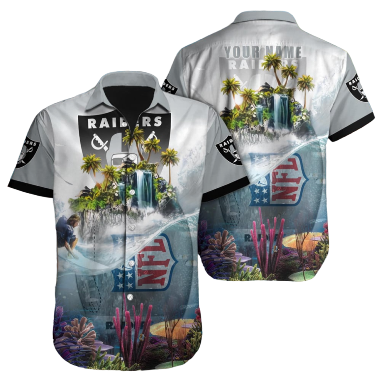 Personalized Las Vegas Raiders Coral Reef Paradise Hawaiian Shirt Personalized Las Vegas Raiders Coral Reef Paradise Hawaiian Shirt