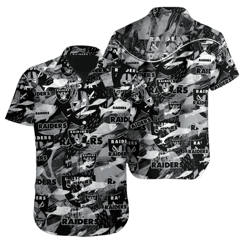 Personalized Las Vegas Raiders Grayscale Chaos Hawaiian Shirt Personalized Las Vegas Raiders Grayscale Chaos Hawaiian Shirt