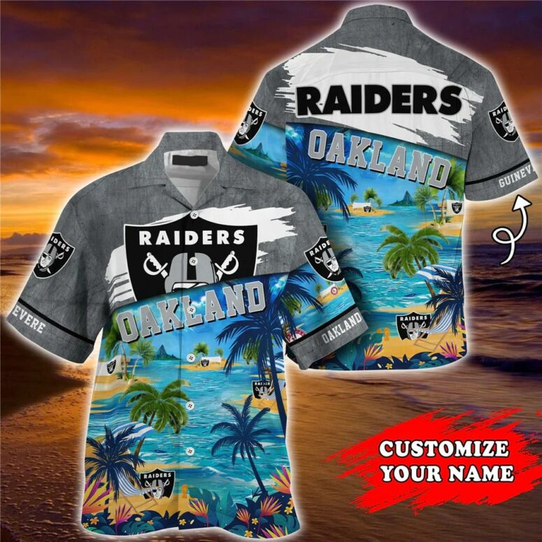 Personalized Las Vegas Raiders Island Sunset Hawaiian Shirt Personalized Las Vegas Raiders Island Sunset Hawaiian Shirt