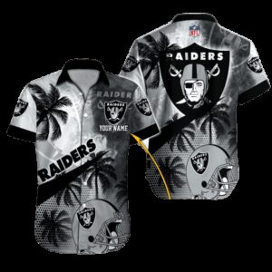 Personalized Las Vegas Raiders Palms and Helmets Hawaiian Shirt
