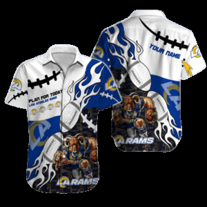 Personalized Los Angeles Rams Fiery Gridiron Hawaiian Shirt
