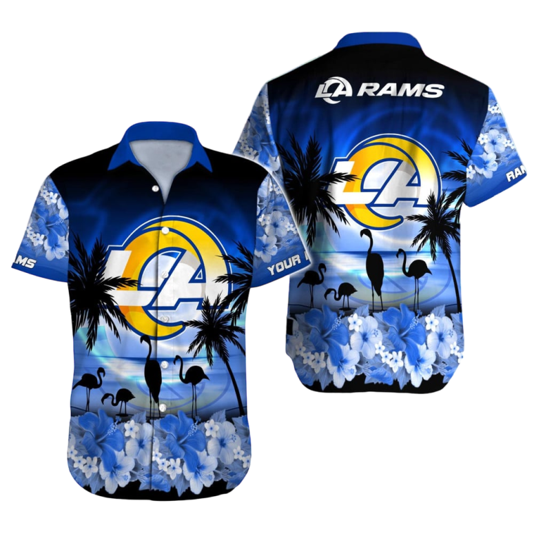 Personalized Los Angeles Rams Flamingo Dusk Hawaiian Shirt Personalized Los Angeles Rams Flamingo Dusk Hawaiian Shirt