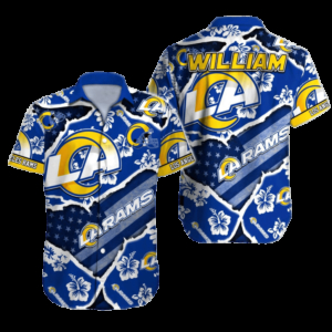 Personalized Los Angeles Rams Floral Victory Hawaiian Shirt