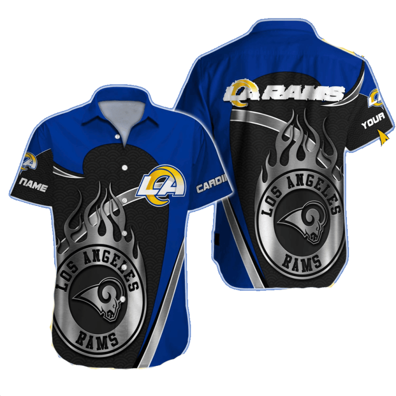 Personalized Los Angeles Rams Silver Flame Hawaiian Shirt Personalized Los Angeles Rams Silver Flame Hawaiian Shirt