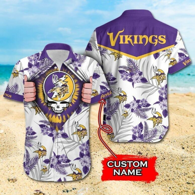 Personalized Minnesota Vikings Floral Shield Hawaiian Shirt Personalized Minnesota Vikings Floral Shield Hawaiian Shirt