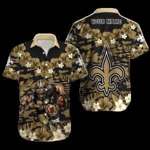 Personalized New Orleans Saints Camo Bloom Hawaiian Shirt