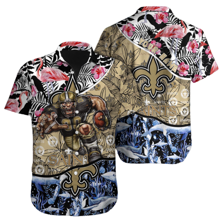 Personalized New Orleans Saints Flamingo Wave Hawaiian Shirt Personalized New Orleans Saints Flamingo Wave Hawaiian Shirt