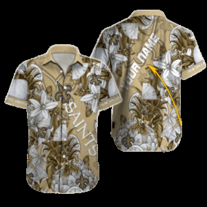 Personalized New Orleans Saints Floral Gold Hawaiian Shirt
