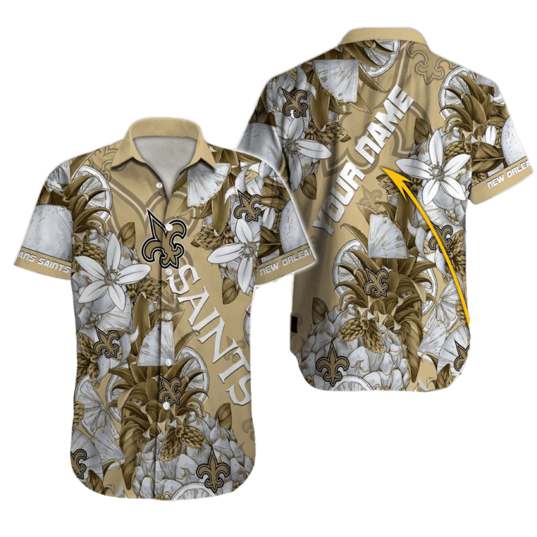 Personalized New Orleans Saints Floral Gold Hawaiian Shirt Personalized New Orleans Saints Floral Gold Hawaiian Shirt