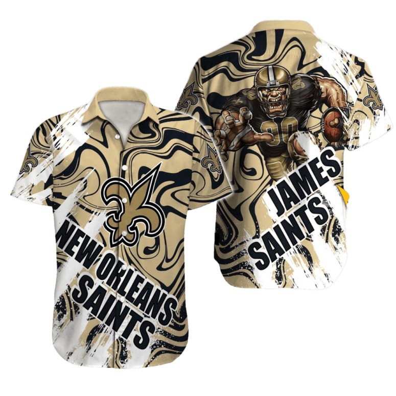 Personalized New Orleans Saints Golden Swirl Hawaiian Shirt Personalized New Orleans Saints Golden Swirl Hawaiian Shirt