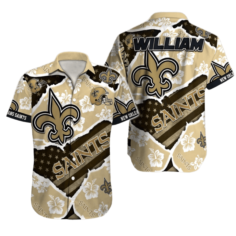 Personalized New Orleans Saints Hibiscus Pride Hawaiian Shirt Personalized New Orleans Saints Hibiscus Pride Hawaiian Shirt