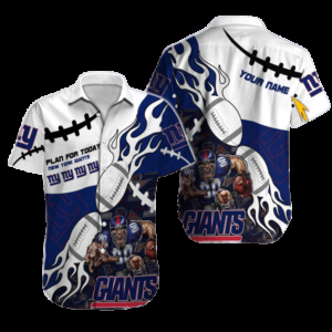 Personalized New York Giants Flaming Football Hawaiian Shirt