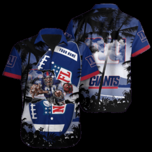 Personalized New York Giants Gridiron Palm Hawaiian Shirt