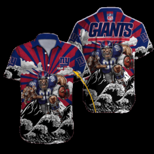 Personalized New York Giants Rising Waves Hawaiian Shirt