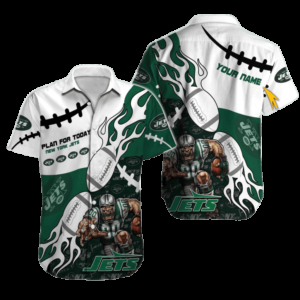 Personalized New York Jets Fiery Football Hawaiian Shirt