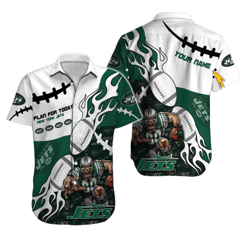 Personalized New York Jets Fiery Football Hawaiian Shirt Personalized New York Jets Fiery Football Hawaiian Shirt