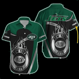 Personalized New York Jets Flame Gridiron Hawaiian Shirt