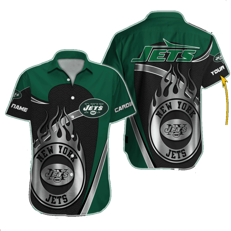 Personalized New York Jets Flame Gridiron Hawaiian Shirt Personalized New York Jets Flame Gridiron Hawaiian Shirt