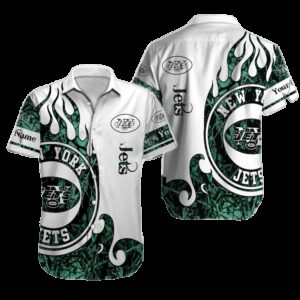Personalized New York Jets Flame Swirl Hawaiian Shirt