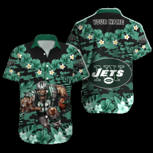 Personalized New York Jets Floral Camo Hawaiian Shirt