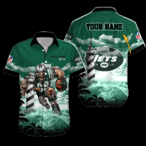 Personalized New York Jets Lighthouse Surge Hawaiian Shirt