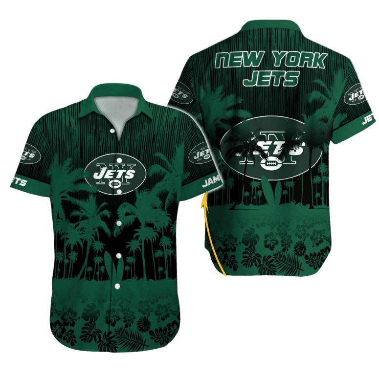 Personalized New York Jets Tropical Silhouette Hawaiian Shirt Personalized New York Jets Tropical Silhouette Hawaiian Shirt