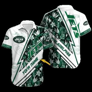Personalized New York Jets Tropical Streak Hawaiian Shirt