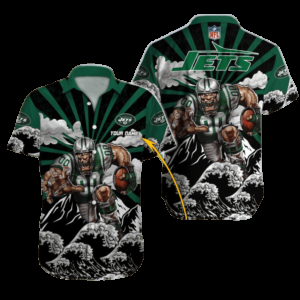 Personalized New York Jets Wave Warrior Hawaiian Shirt