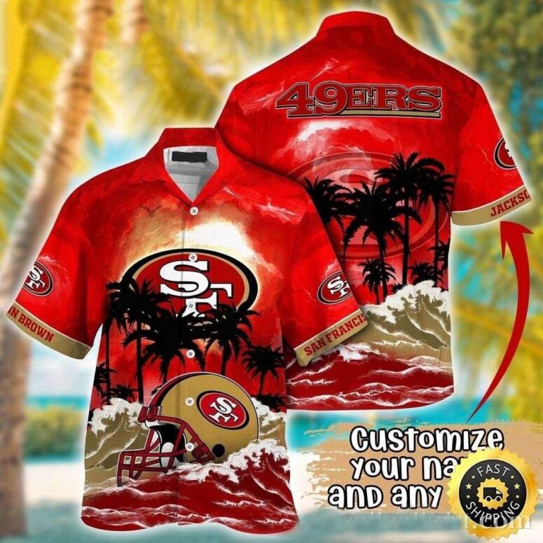 Personalized San Francisco 49ers Sunset Palms Hawaiian Shirt Personalized San Francisco 49ers Sunset Palms Hawaiian Shirt
