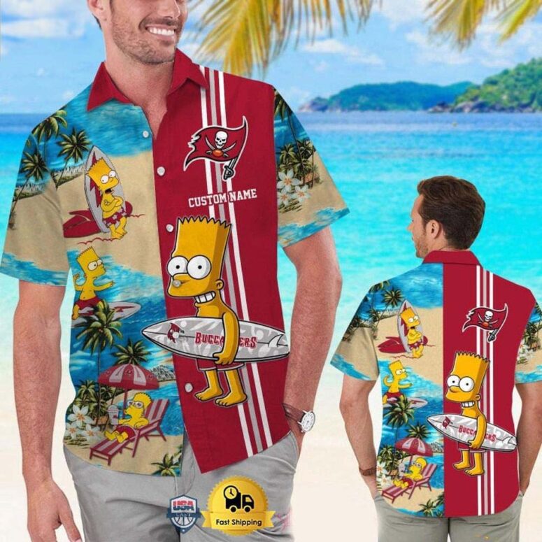 Personalized Tampa Bay Buccaneers Bart Simpson Tropical Hawaiian Shirt Personalized Tampa Bay Buccaneers Bart Simpson Tropical Hawaiian Shirt