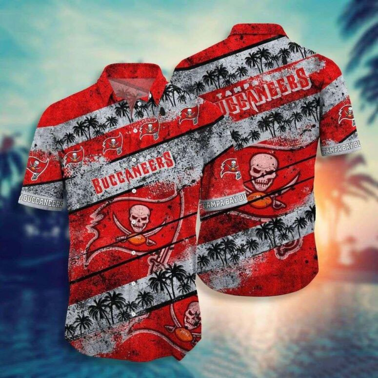 Personalized Tampa Bay Buccaneers Grunge Palm Hawaiian Shirt Personalized Tampa Bay Buccaneers Grunge Palm Hawaiian Shirt