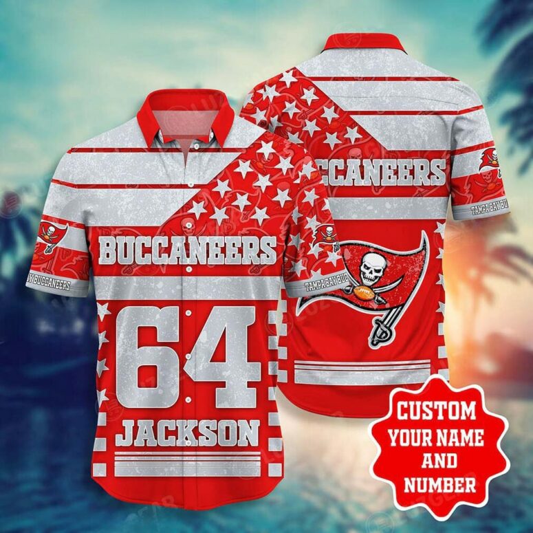 Personalized Tampa Bay Buccaneers Red US Flag Hawaiian Shirt Personalized Tampa Bay Buccaneers Red US Flag Hawaiian Shirt