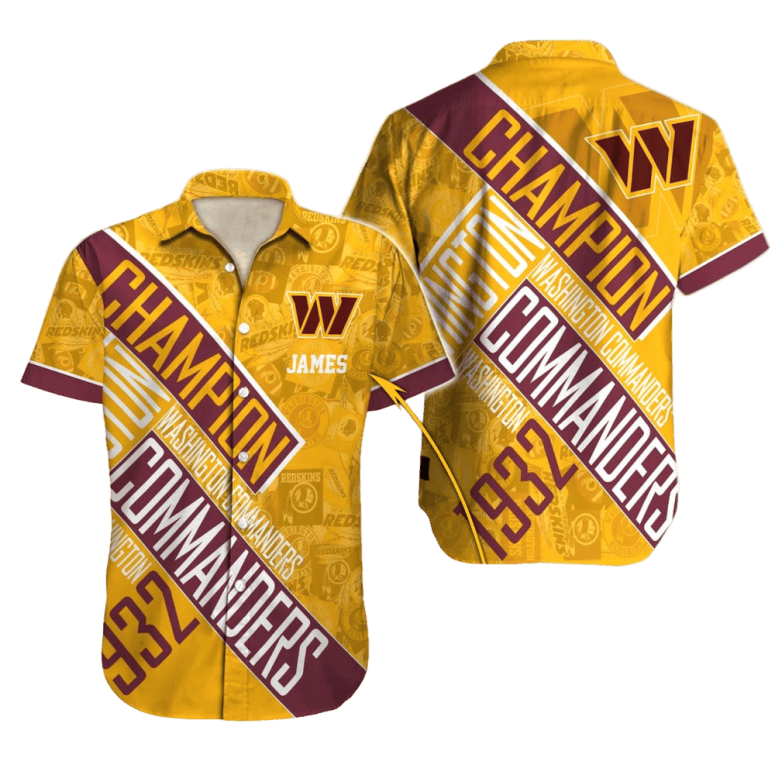 Personalized Washington Commanders Champion Stripes Hawaiian Shirt Personalized Washington Commanders Champion Stripes Hawaiian Shirt