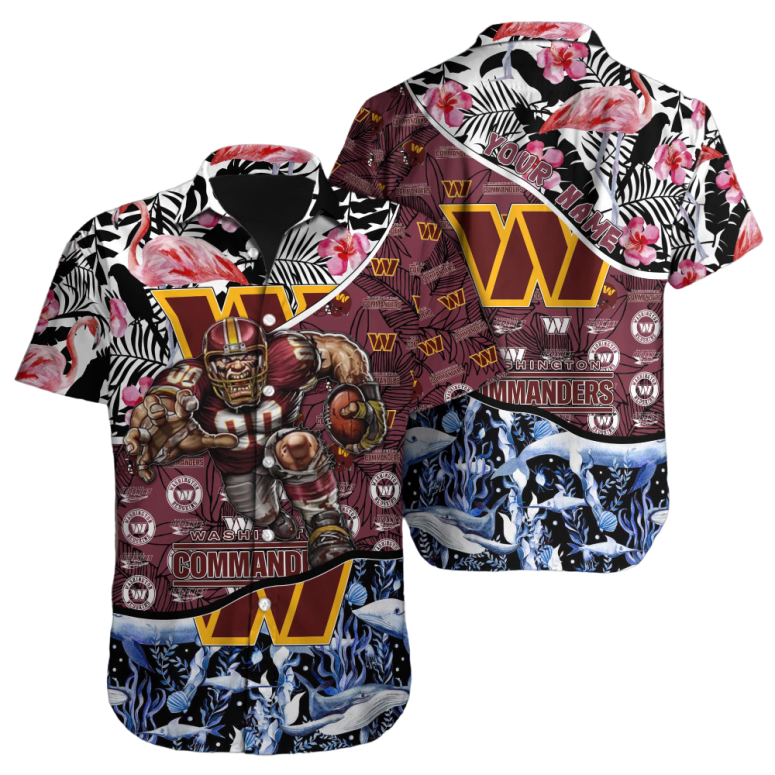 Personalized Washington Commanders Flamingo Ocean Hawaiian Shirt Personalized Washington Commanders Flamingo Ocean Hawaiian Shirt