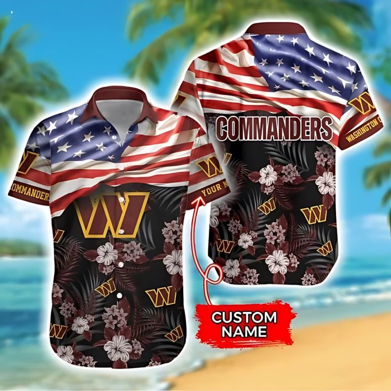 Personalized Washington Commanders Patriotic Floral Hawaiian Shirt Personalized Washington Commanders Patriotic Floral Hawaiian Shirt