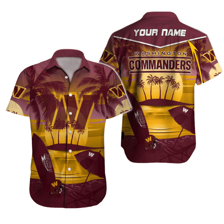 Personalized Washington Commanders Sunset Beach Hawaiian Shirt Personalized Washington Commanders Sunset Beach Hawaiian Shirt