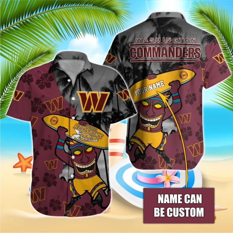 Personalized Washington Commanders Tropical Tiki Hawaiian Shirt Personalized Washington Commanders Tropical Tiki Hawaiian Shirt
