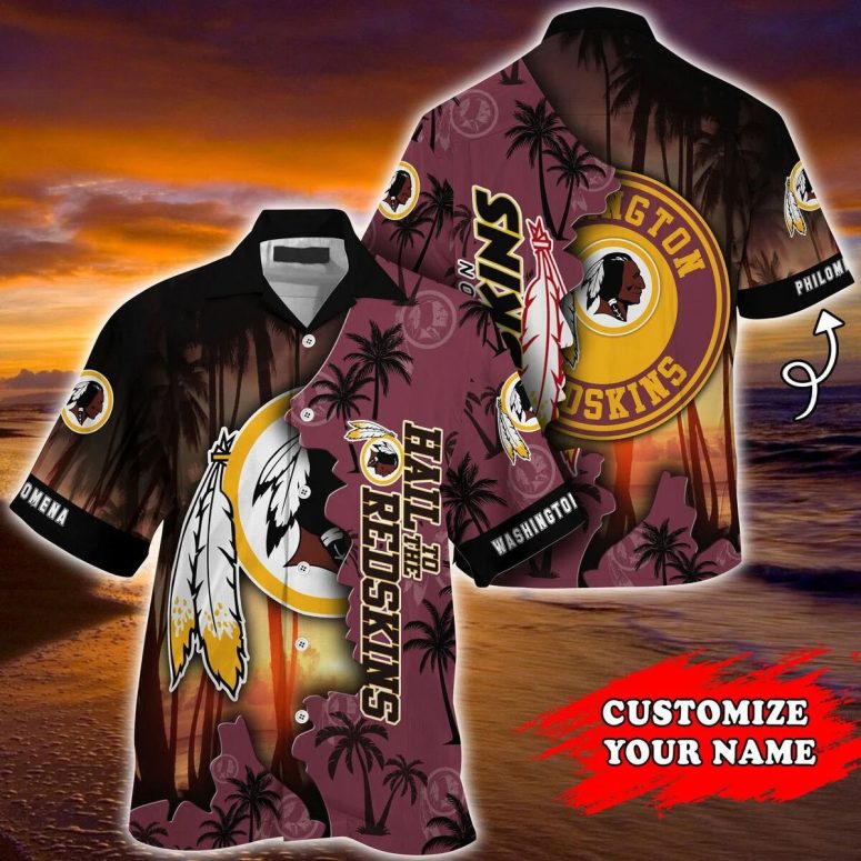 Personalized Washington Redskins Sunset Warrior Hawaiian Shirt Personalized Washington Redskins Sunset Warrior Hawaiian Shirt