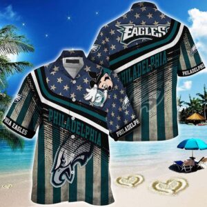 Philadelphia Eagles Mickey and American Flag NFL Football Team Hawaiian Shirt