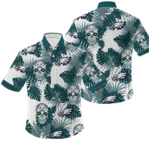 Philadelphia Eagles Skull and Leaves NFL Football Team Hawaiian Shirt