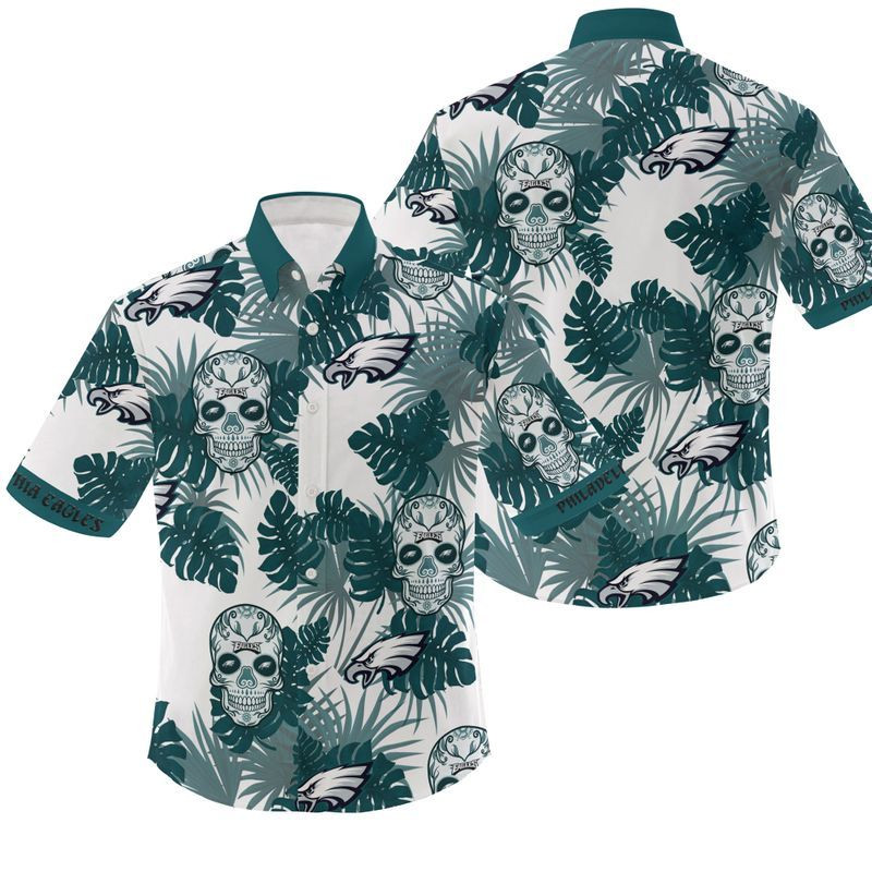 Philadelphia Eagles Skull and Leaves NFL Football Team Hawaiian Shirt Philadelphia Eagles Skull and Leaves NFL Football Team Hawaiian Shirt
