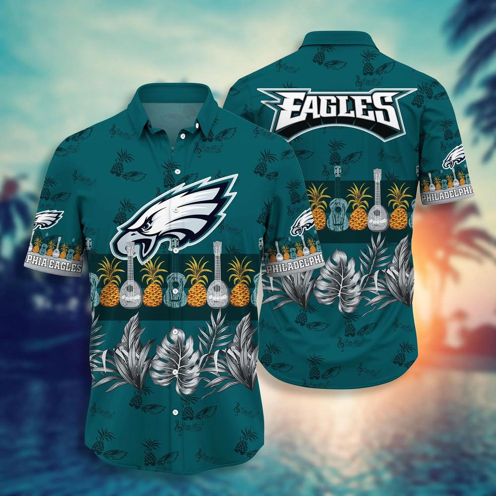 Philadelphia Eagles Ukulele and Pineapple NFL Football Team Hawaiian Shirt Philadelphia Eagles Ukulele and Pineapple NFL Football Team Hawaiian Shirt