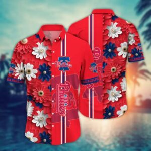 Philadelphia Phillies Bold Floral Stripe Hawaiian Shirt