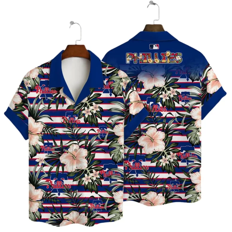 Philadelphia Phillies Floral Stripes Hawaiian Shirt Philadelphia Phillies Floral Stripes Hawaiian Shirt