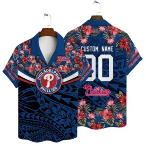 Philadelphia Phillies Island Floral Personalized Name Number Hawaiian Shirt
